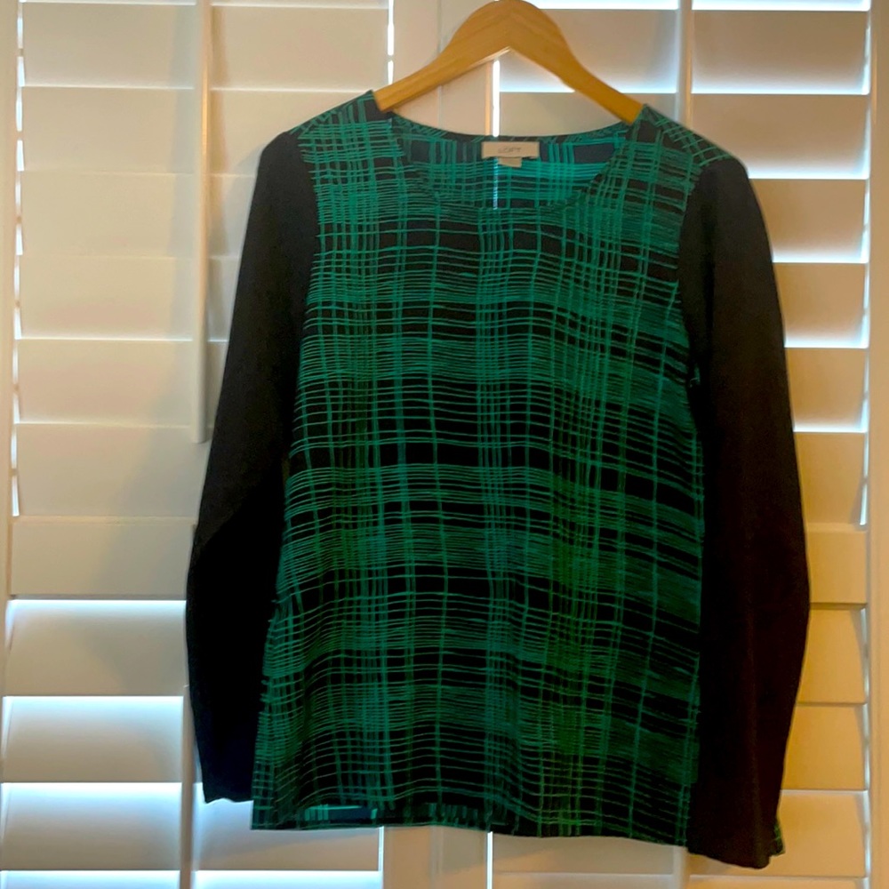 Loft | navy & green sweater / blouse top | S